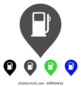 Fuel Station Marker flat vector pictograph. Colored fuel station marker, gray, black, blue, green pictogram versions. Flat icon style for application design.