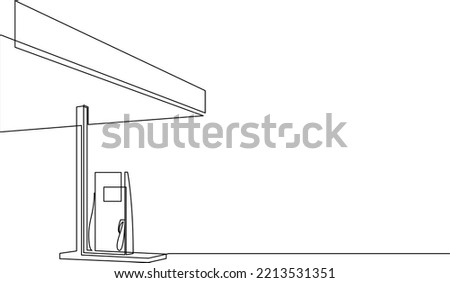 Fuel station single line drawing. Gas station building construction. Vector illustration.