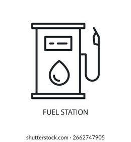 Iconos de vector de línea delgada de estación de combustible.