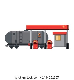 Fuel station with truck tank isolated vector illustration graphic design