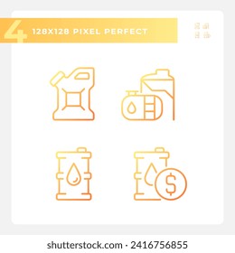 Fuel storage gradient linear vector icons set. Oil refining. Energy resource. Fuel consumption. Global market. Thin line contour symbol designs bundle. Isolated outline illustrations collection