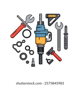 Fuel System repair Vector icons and tools kit.