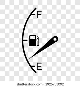 Fuel tank dial gage sign. Transportation petrol level indicator symbol. Vector illustration on transparent background.