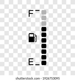 Signo del dial del depósito de combustible. Símbolo indicador del nivel de gasolina de transporte. Ilustración vectorial sobre fondo transparente.