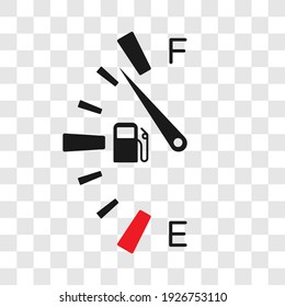 Fuel tank dial gage sign. Transportation petrol level indicator symbol. Vector illustration on transparent background.