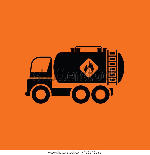 Fuel tank truck icon. Orange background\
with black. Vector\
illustration.