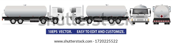 Fuel Tanker Truck template isolate on white\
background. Vector EPS10. Petrol Tank mockup for branding and\
corporate identity\
design.