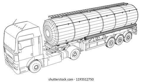 Fuel Tanker Truck. Tracing illustration of 3d. EPS 10 vector format