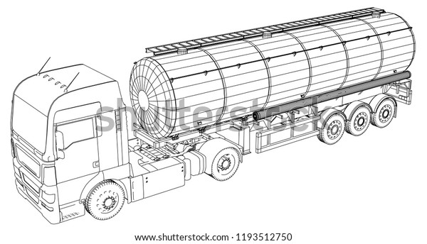 Fuel Tanker Truck. Tracing illustration of 3d. EPS\
10 vector format