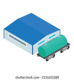 Fuel transportation icon isometric vector. Fuel tank near hangar building icon. Fuelenergy complex, transportation, delivery, storage