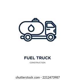 fuel truck icon from construction collection. Thin linear fuel truck, fuel, cargo outline icon isolated on white background. Line vector fuel truck sign, symbol for web and mobile