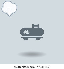 Fuel truck icon with shadow. Cloud of download with arrow.