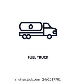 fuel truck icon. Thin line fuel truck icon from construction collection. Outline vector isolated on white background. Editable fuel truck symbol can be used web and mobile