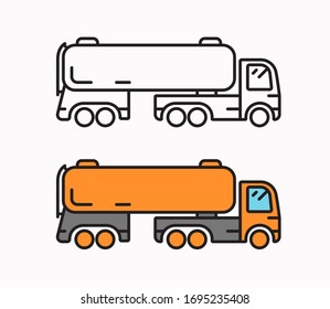 Fuel truck icon. Transport in a flat style in vector. Automobile fuel. Linear illustration.