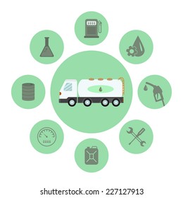 fuel truck set flat icon