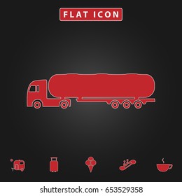 Fuel Truck Simple Vector Button. Flat Icon With Stroke On Black Background And Bonus Icons