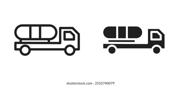 Combustível caminhão ícone vetor definir preto preenchido e estilo contornado.