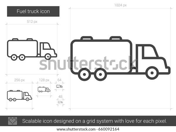 Fuel truck vector line icon isolated on\
white background. Fuel truck line icon for infographic, website or\
app. Scalable icon designed on a grid\
system.