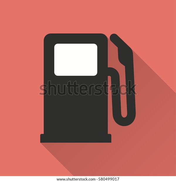 Fuel vector icon\
with long shadow. Illustration isolated on red background for\
graphic and web design.