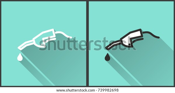 Fuel vector icon\
with long shadow. Illustration isolated on green background for\
graphic and web design.