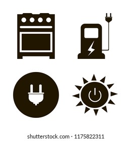 fuel vector icons set. with plug, solar power, car charger and gas stove in set