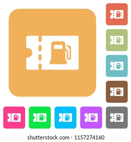 Fueling discount coupon flat icons on rounded square vivid color backgrounds.