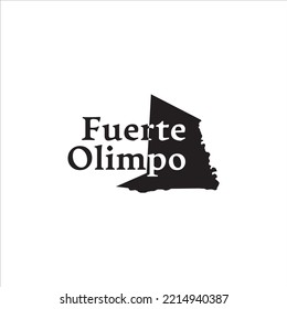 Fuerte Olimpo map and black lettering design on white background