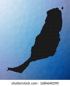 Mapa geométrico de Fuerteventura. Esténcil forma de Fuerteventura en estilo de polos bajos. Magnífica ilustración vectorial de isla.