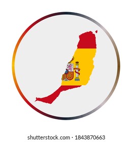 Fuerteventura icon. Shape of the island with Fuerteventura flag. Round sign with flag colors gradient ring. Captivating vector illustration.