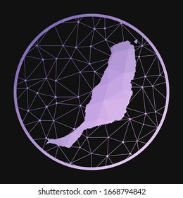 Fuerteventura icon. Vector polygonal map of the island. Fuerteventura icon in geometric style. The island map with purple low poly gradient on dark background.