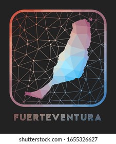 Fuerteventura map design. Vector low poly map of the island. Fuerteventura icon in geometric style. The island shape with polygonal gradient and mesh on dark background.