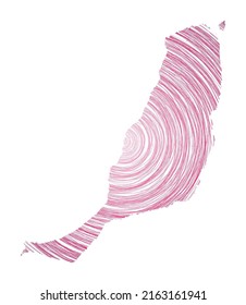 Fuerteventura map filled with concentric circles. Sketch style circles in the shape of the island. Vector Illustration.