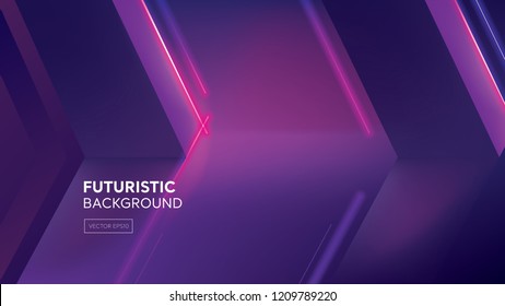 Fundo roxo de design criativo futurista com efeito de luz neon