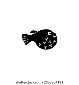 Pescado de Fugu, pez globo, pez globo inflado. Icono de vector plano. Sencillo símbolo negro sobre fondo blanco. Fugu Fish, Blowfish, Pufferfish plantilla de diseño de signos para elementos web y móviles UI