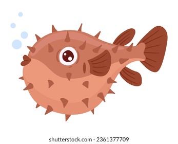 Fugu fish. Cartoon japanese puffer fish, underwater sea fauna. Balloonfish or blowfish flat vector illustration. Cute globefish on white background