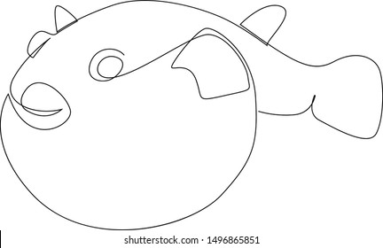 Fugu fish illustration drawn by one line. Minimalist style vector illustration