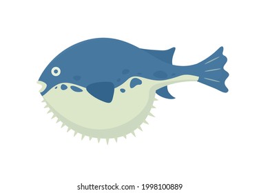 Pescado de Fugu aislado en el fondo blanco. El pez globo envenenado.  Ilustración vectorial.