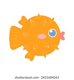 Fugu fish pufferfish Sea and ocean animal. Underwater life. Children's illustration in cartoon style. Vector illustration  isolated on white background