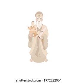 Fu-hsing with a baby in her arms. God of happiness. Feng Shui talisman.
