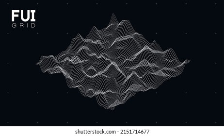 FUI GUI 3D Vector Landscape Scan Grid. Abstract futuristic background. Sci-Fi Hi-Tech design
