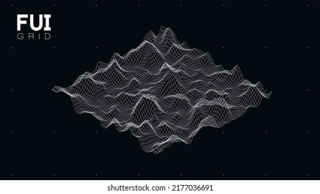 FUI GUI 3D Vector Landscape Scan Grid. Abstract futuristic background. Sci-Fi Hi-Tech design