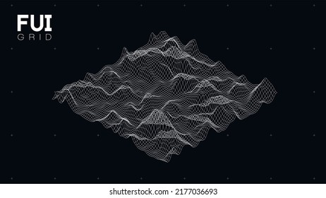 FUI GUI 3D Vector Landscape Scan Grid. Abstract futuristic background. Sci-Fi Hi-Tech design