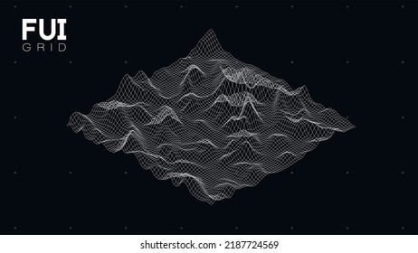 FUI GUI 3D Vector Landscape Scan Grid. Abstract futuristic background. Sci-Fi Hi-Tech design