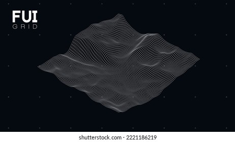FUI GUI 3D Vector Landscape Scan Grid. Abstract futuristic background. Sci-Fi Hi-Tech design
