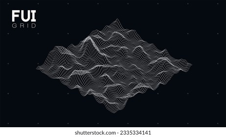 FUI GUI 3D Vector Landscape Scan Grid. Abstract futuristic background. Sci-Fi Hi-Tech design