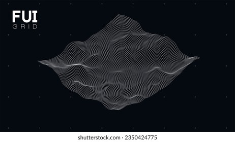 FUI GUI 3D Vector Landscape Scan Grid. Abstract futuristic background. Sci-Fi Hi-Tech design