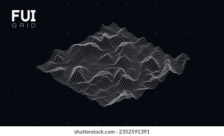 FUI GUI 3D Vector Landscape Scan Grid. Abstract futuristic background. Sci-Fi Hi-Tech design