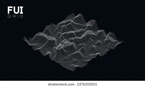 FUI GUI 3D Vector Landscape Scan Grid. Abstract futuristic background. Sci-Fi Hi-Tech design