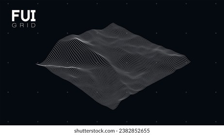 FUI GUI 3D Vector Landscape Scan Grid. Abstract futuristic background. Sci-Fi Hi-Tech design