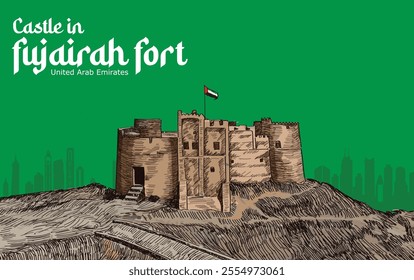 Fujairah Fort Front View in the United Arab Emirates Vector Art